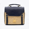 Harena bleu nuit Sac Harena à rabats en raphia naturel et cuir de vachette