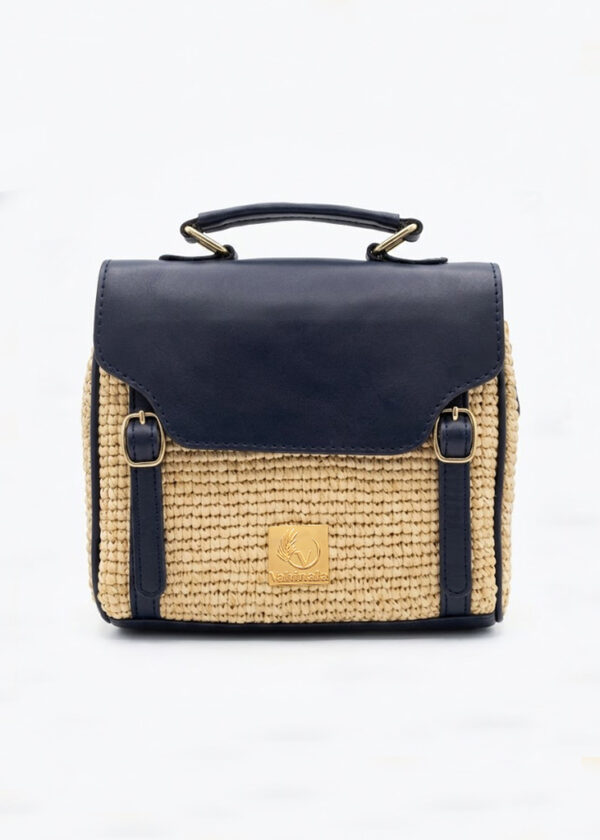 Sac Harena à rabats en raphia naturel et cuir de vachette