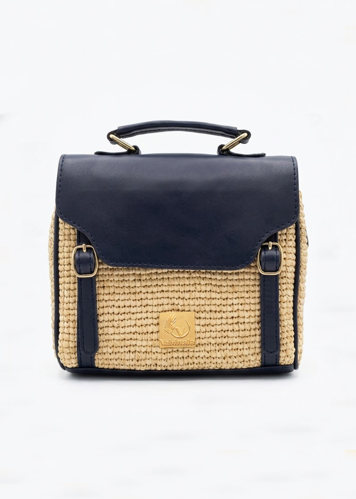 Sac Harena à rabats en raphia naturel et cuir