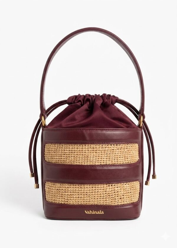 Sac seau en raphia et cuir Kanto