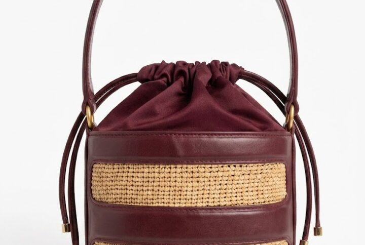 Sac seau en raphia et cuir Kanto
