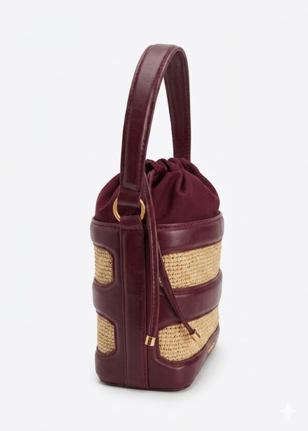 Sac seau en raphia et cuir Kanto