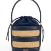 Kanto bleu nuit Sac seau en raphia et cuir Kanto