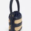 Kanto bleu nuit côté Sac seau en raphia et cuir Kanto