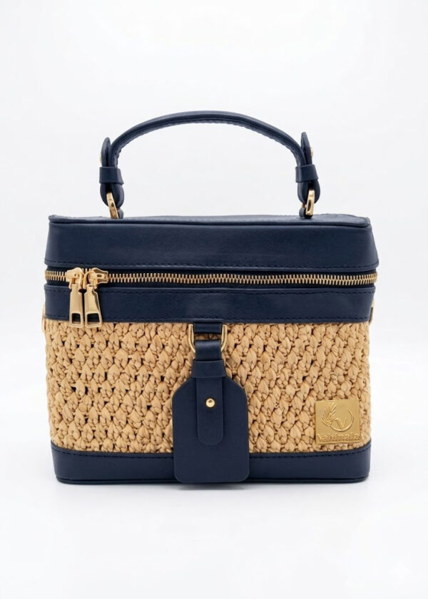 Vanity bag en raphia naturel et cuir Liana