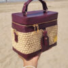 Vanity bag Liana en raphia naturel et en cuir bordeaux