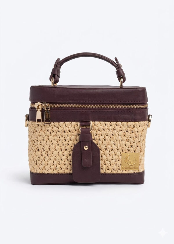Vanity bag en raphia naturel et cuir Liana
