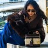 Vanity bag marron foncé Vanity bag en raphia et cuir Liana