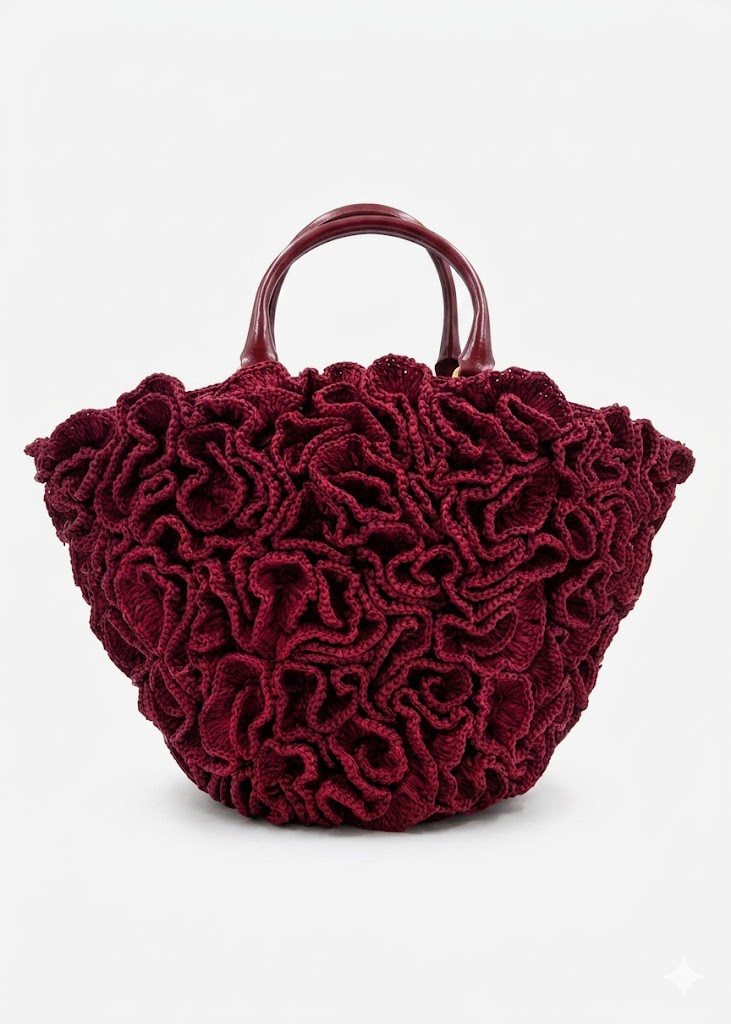Ilaina Bordeaux face Sac raphia volants bordeaux Ilaina Vahinala