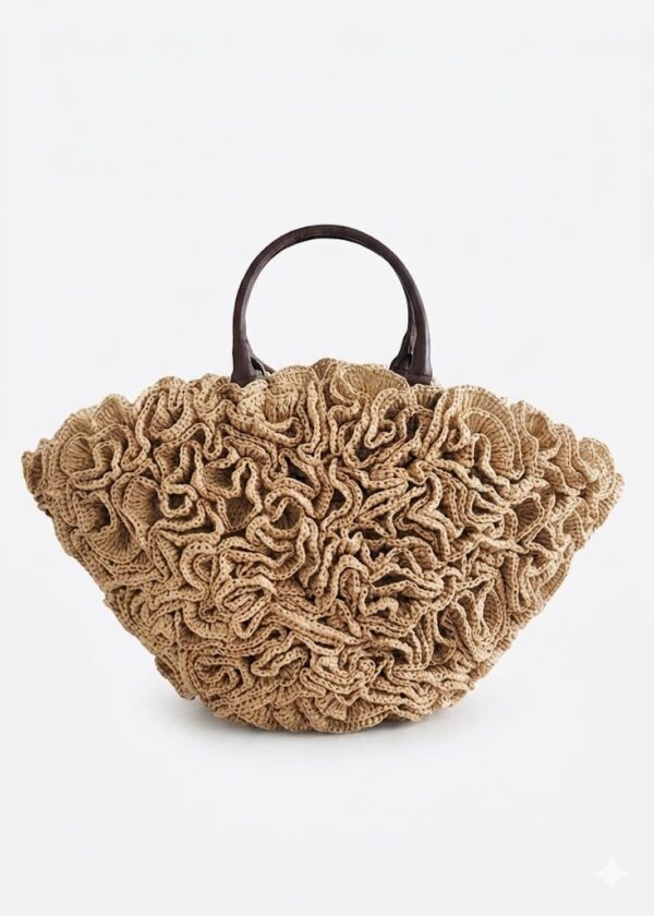 Sac raphia volants cognac Ilaina Vahinala