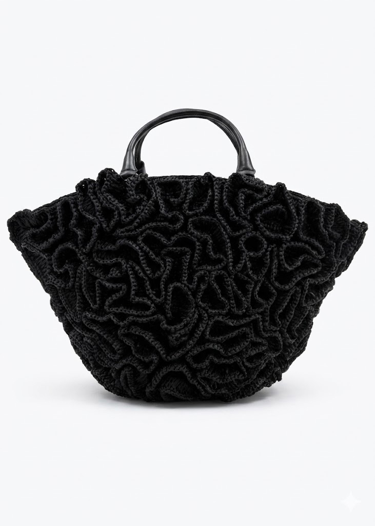 Ilaina Noir face Sac raphia volants noir Ilaina Vahinala