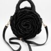 Miora noir face Vahinala Sac Fleur en raphia naturel et cuir raffiné Miora noir Vahinala