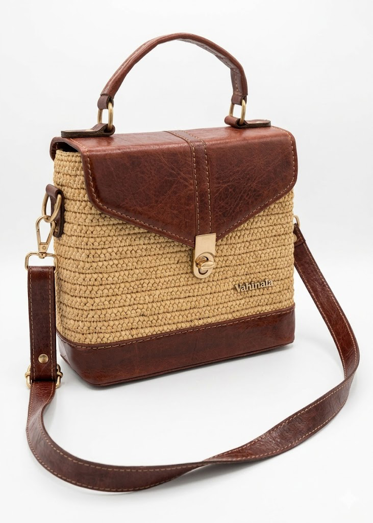 Sac à bandoulière en cuir et raphia SOA bordeaux