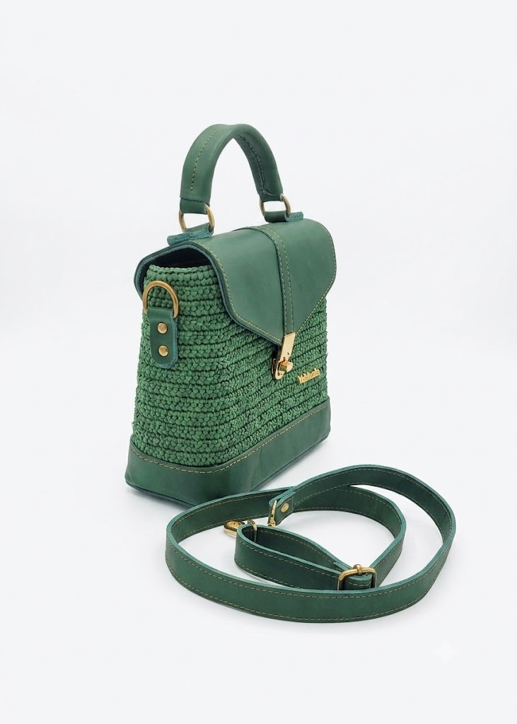 Sac à bandoulière en cuir et raphia SOA vert