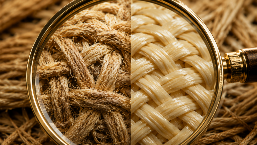 Sac en raphia de Madagascar : Comparaison de textures naturelles et synthétiques